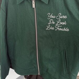Diet starts Monday Green Jacket with Embroidered Text